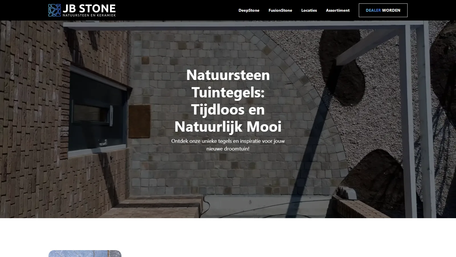 Homepage van JB Stone met een drone-opname van een tuin