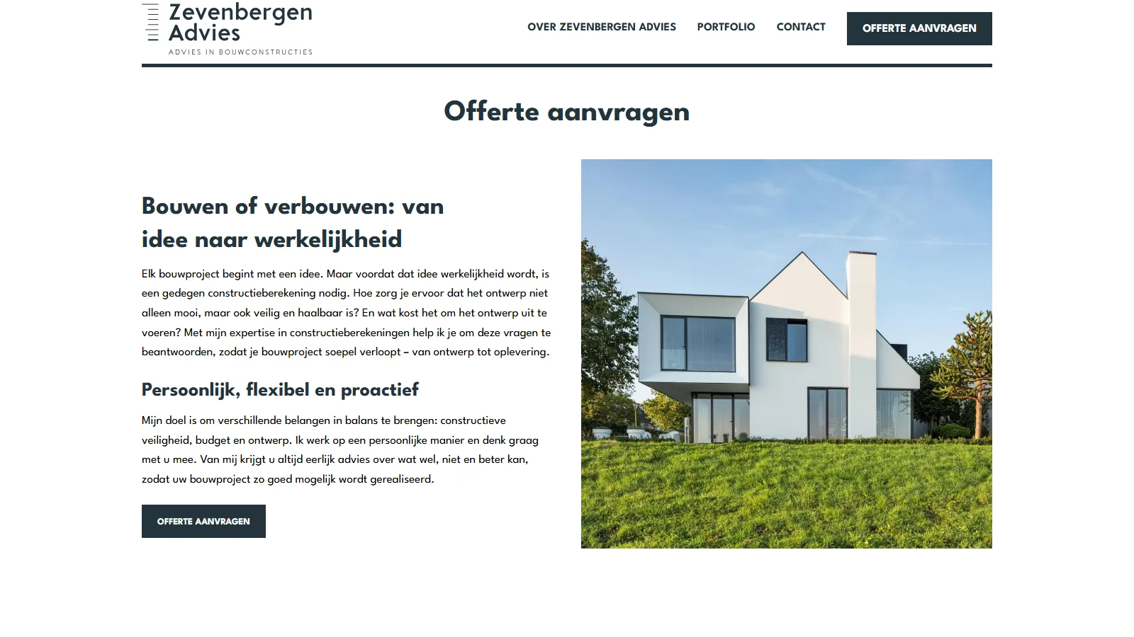 Het offerteformulier van Zevenbergen Advies
